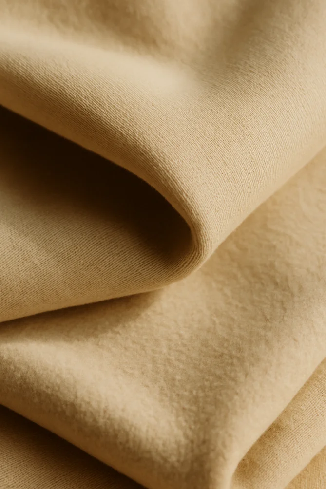 Detail: fleece close-up, hands in pockets